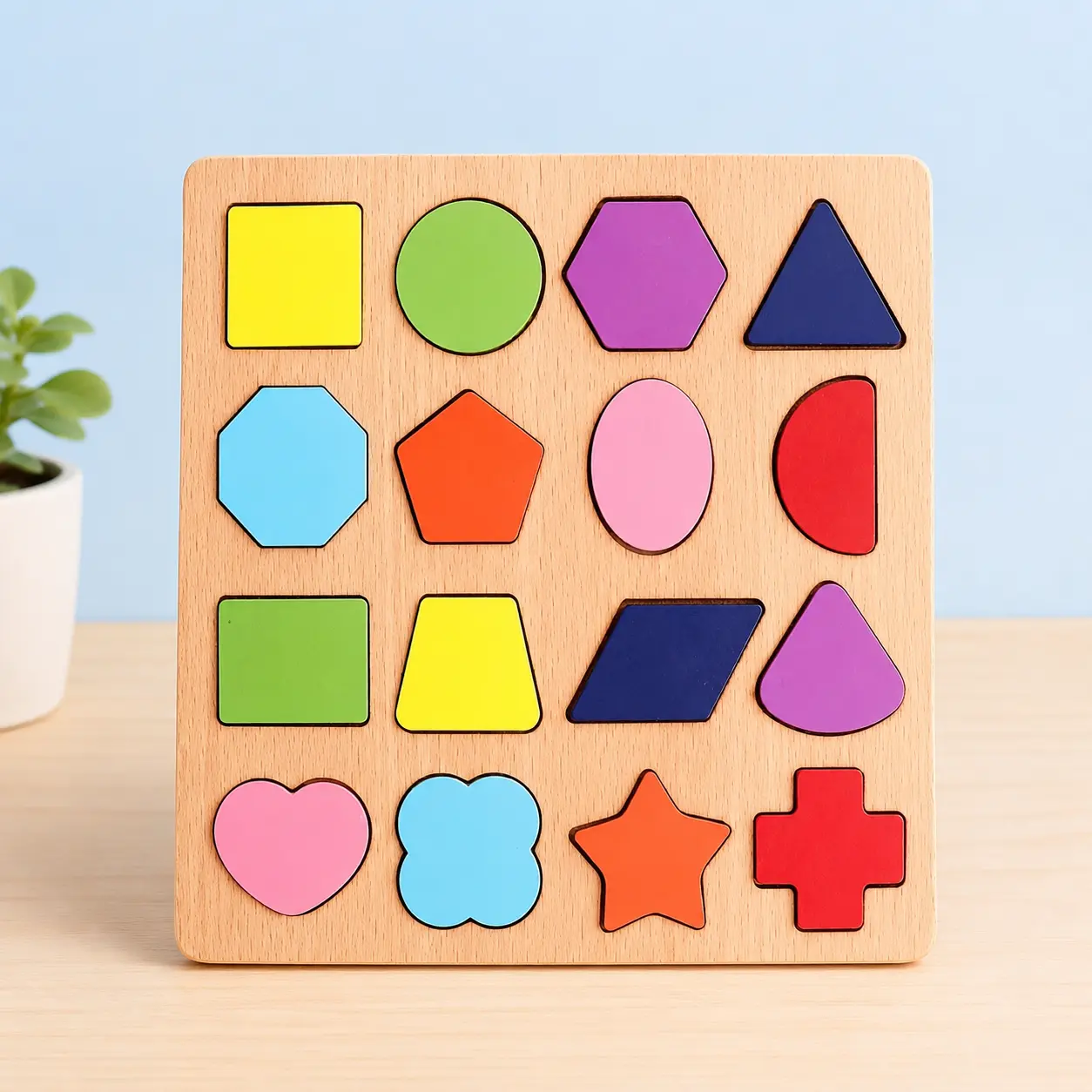Qutoo Box Wooden Shapes Puzzle Toy for Kids 2+ Years