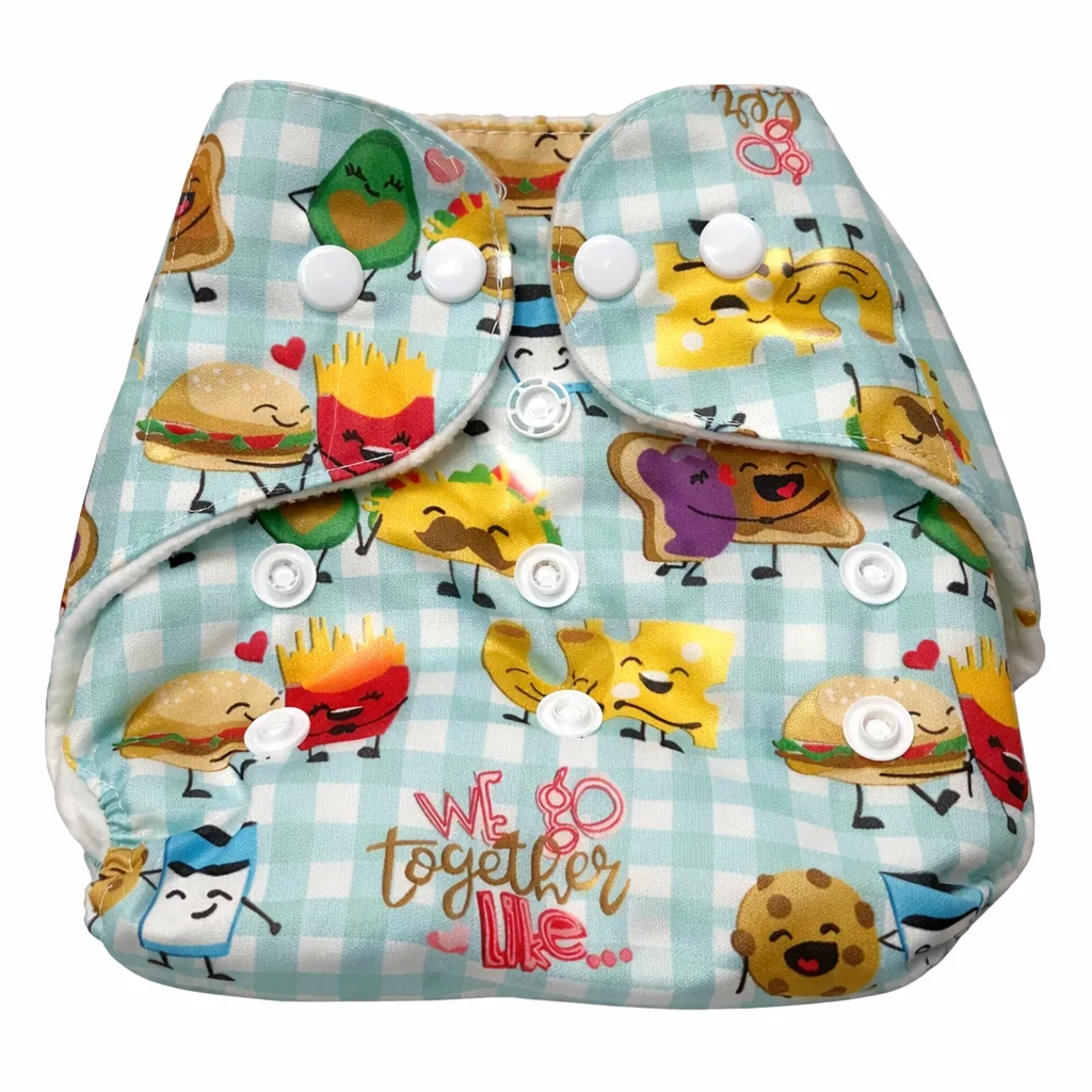 Qutoo Box Leakage Proof Reusable Funny Cartoon Print Baby Cloth Diaper with 5 Layer Soft Insert Pad | Adjustable & High Absorbent Washable Nappy | Black | 0–24 Months