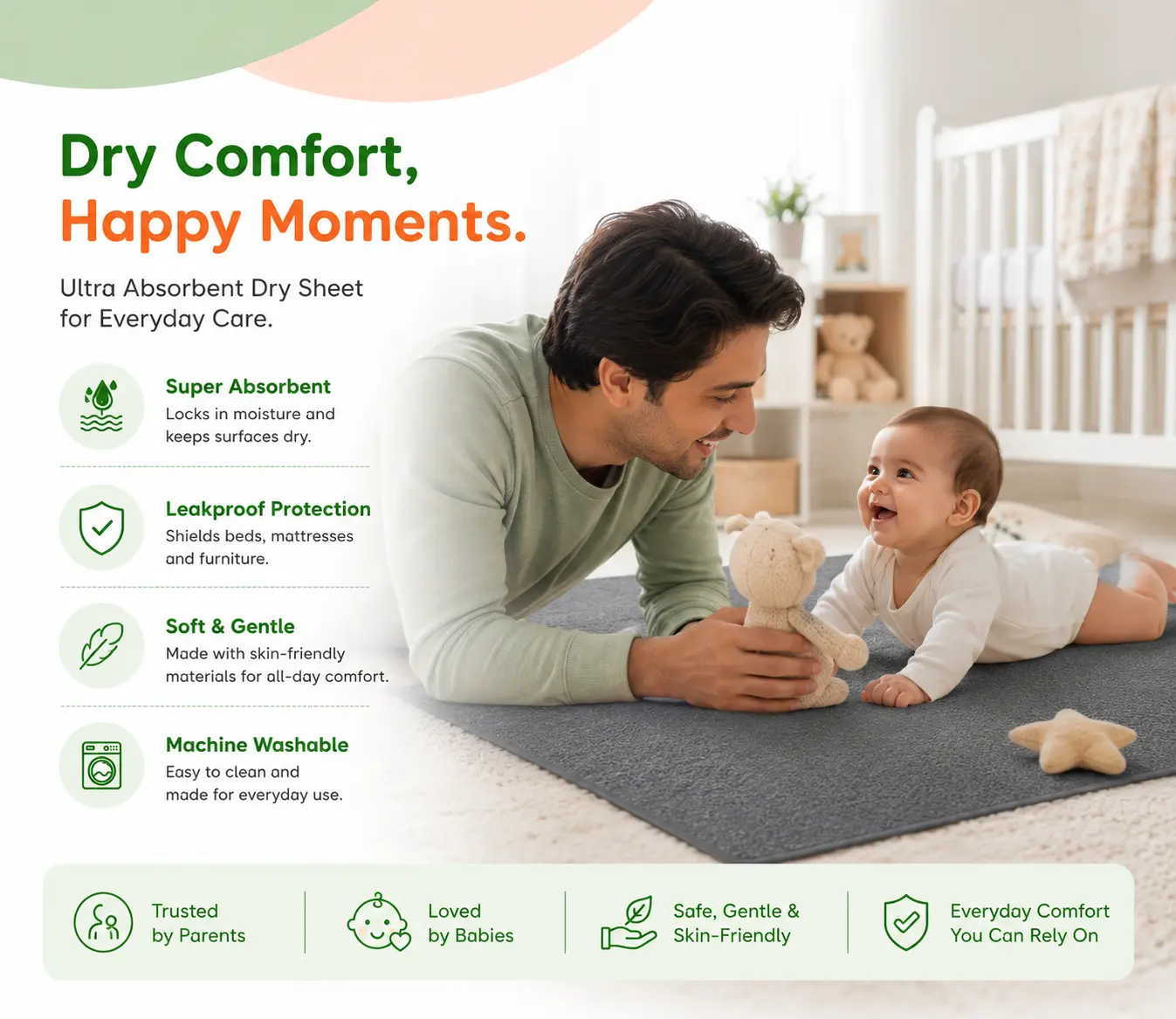 Qutoo Box Instadry Waterproof Baby Dry Sheet | Extra Absorbent Quick Dry Mattress Protector for Newborns (Small 50x70 cm, Brown) - Image 7