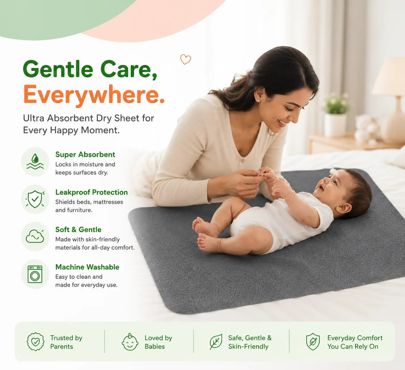 Qutoo Box Instadry Waterproof Baby Dry Sheet | Extra Absorbent Quick Dry Mattress Protector for Newborns (Small 50x70 cm, Pack of 4) - Image 2