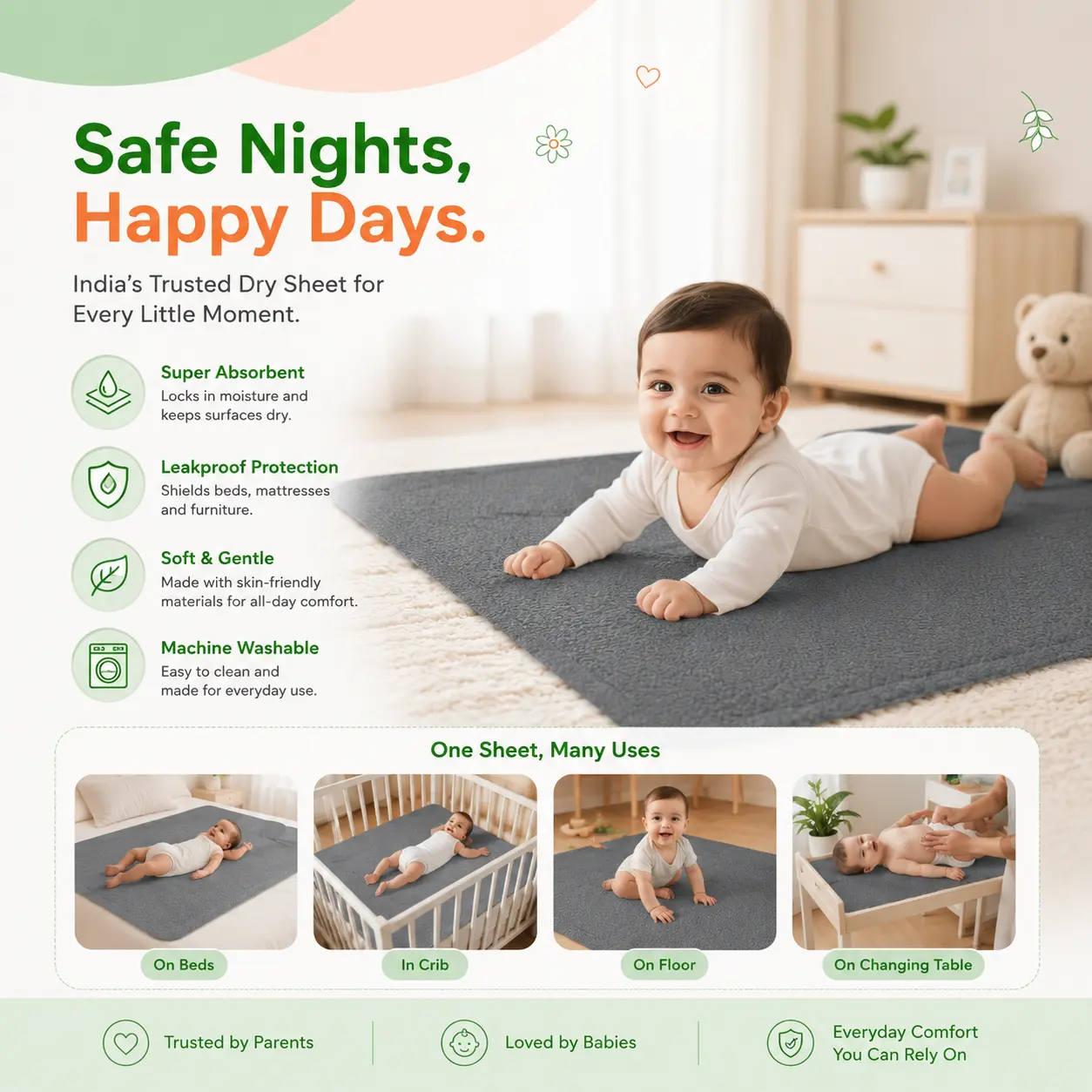 Qutoo Box Instadry Waterproof Baby Dry Sheet | Extra Absorbent Quick Dry Mattress Protector for Newborns (Small 50x70 cm, Pack of 4) - Image 4