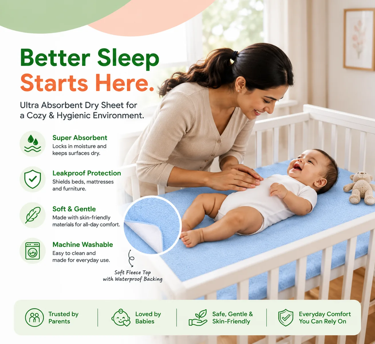 Qutoo Box Instadry Waterproof Baby Dry Sheet | Extra Absorbent Quick Dry Mattress Protector for Newborns (Small 50x70 cm) - Image 2