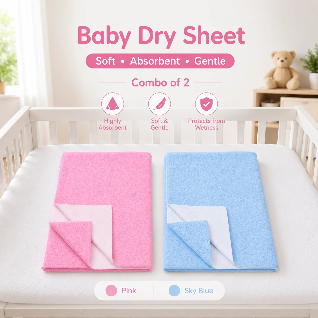 Qutoo Box Instadry Waterproof Baby Dry Sheet | Extra Absorbent Quick Dry Mattress Protector for Newborns (Small 50x70 cm)