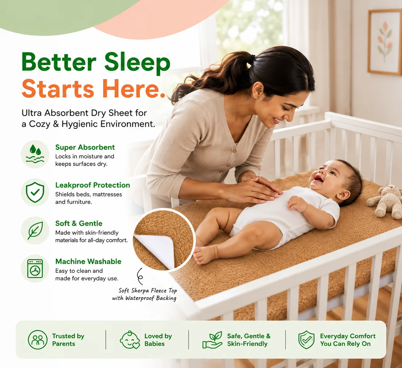 Qutoo Box Instadry Waterproof Baby Dry Sheet | Extra Absorbent Quick Dry Mattress Protector for Newborns (Small 50x70 cm, Brown) - Image 2