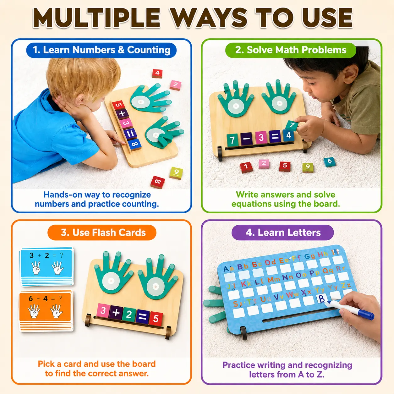 Qutoo Box Educational Math Learning Toy for Kids, Addition Subtraction Counting Alphabet Writing Skills Toy with Finger Counting Hands - Image 4