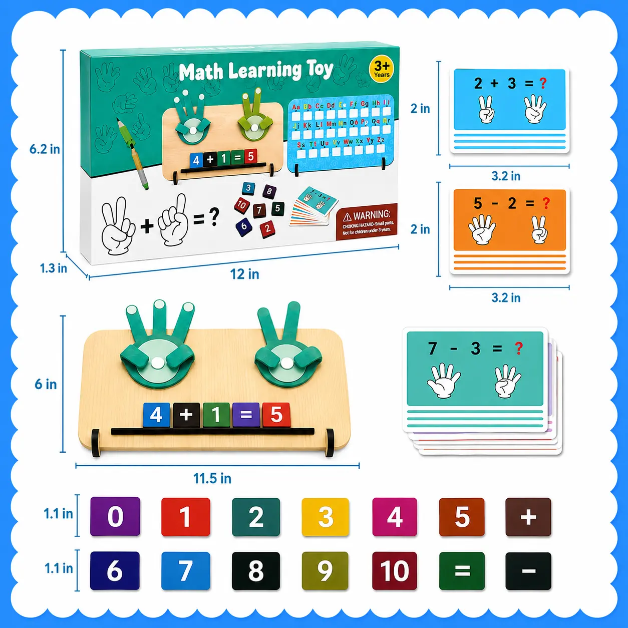 Qutoo Box Educational Math Learning Toy for Kids, Addition Subtraction Counting Alphabet Writing Skills Toy with Finger Counting Hands - Image 6