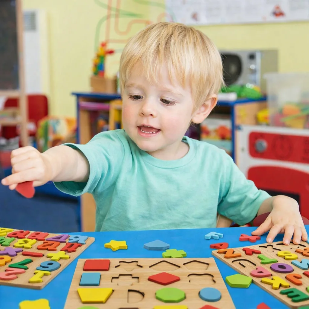 Qutoo Box Wooden 3-in-1 Alphabet Number Shape Puzzle Toy - Image 4