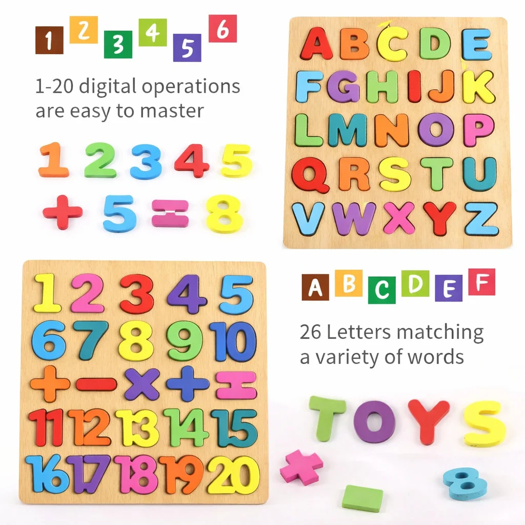 Qutoo Box Wooden 3-in-1 Alphabet Number Shape Puzzle Toy - Image 7