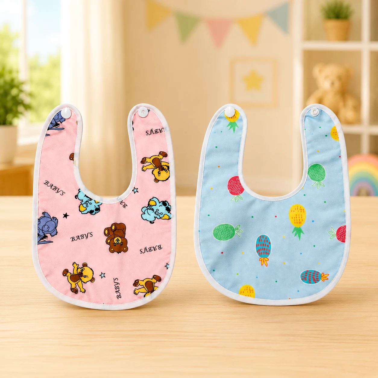 Qutoo Box Reusable Waterproof Baby Apron Bibs for 6–12 Months (Blue & Pink)