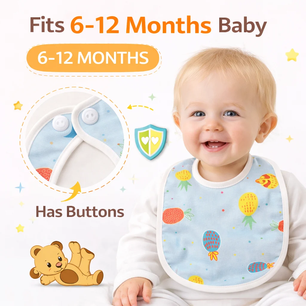 Qutoo Box Reusable Waterproof Baby Apron Bibs for 6–12 Months (Blue) - Image 2