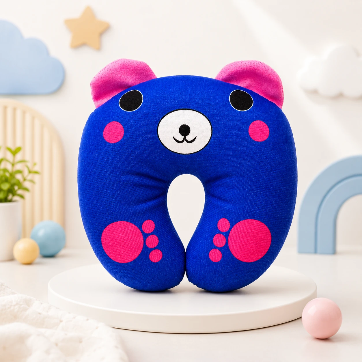 Qutoo Box Cotton New Born Baby Soft Neck Supporting Pillow 0-6 Months, Monkey Design | Blue
