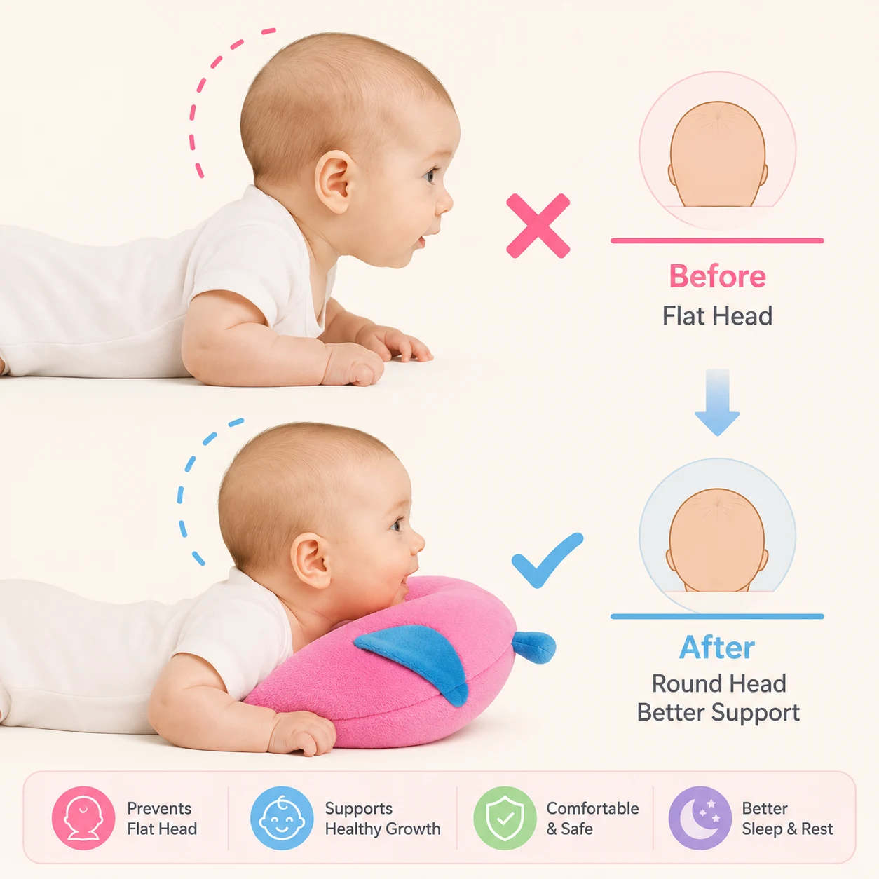 Qutoo Box Mustard Seed Pillow for Newborn Baby | 100% Natural Rai Seed Round Head Shaping Pillow for Infants 0-6 Months (Blue) - Image 4